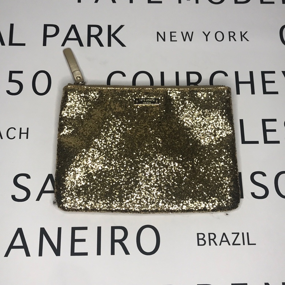 Kate Spade Gold Glitter Pouch